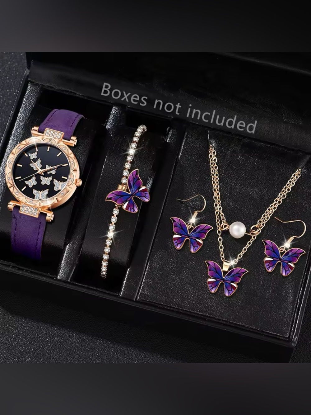 Purple Butterfly Jewelry Set
